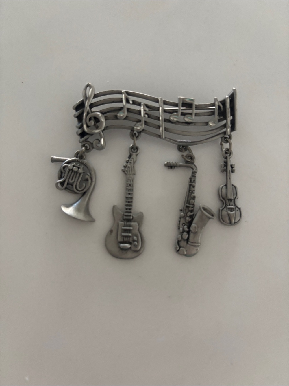 Vintage J J Jonette pewter musical brooch